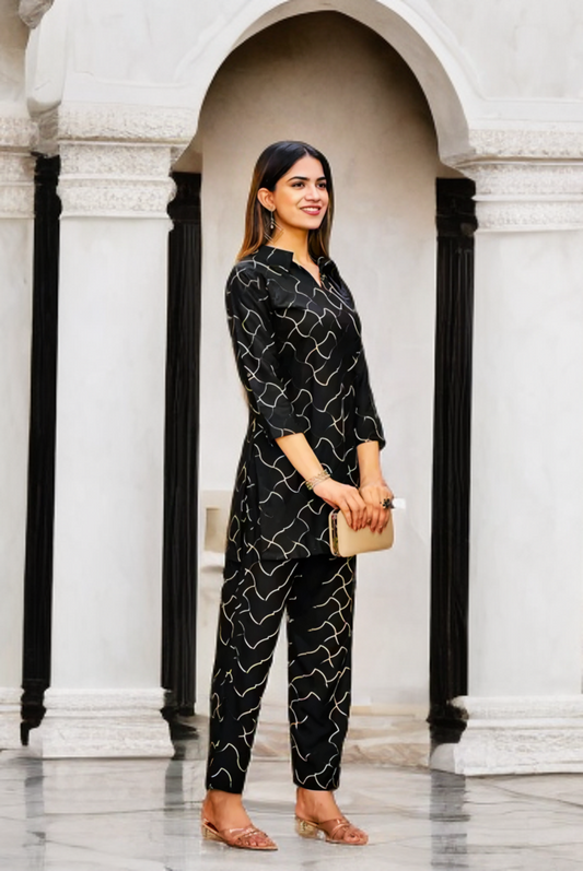 Elegant Black Printed Co-Ord Set for Women – Stylish & Comfortable | LiteGear