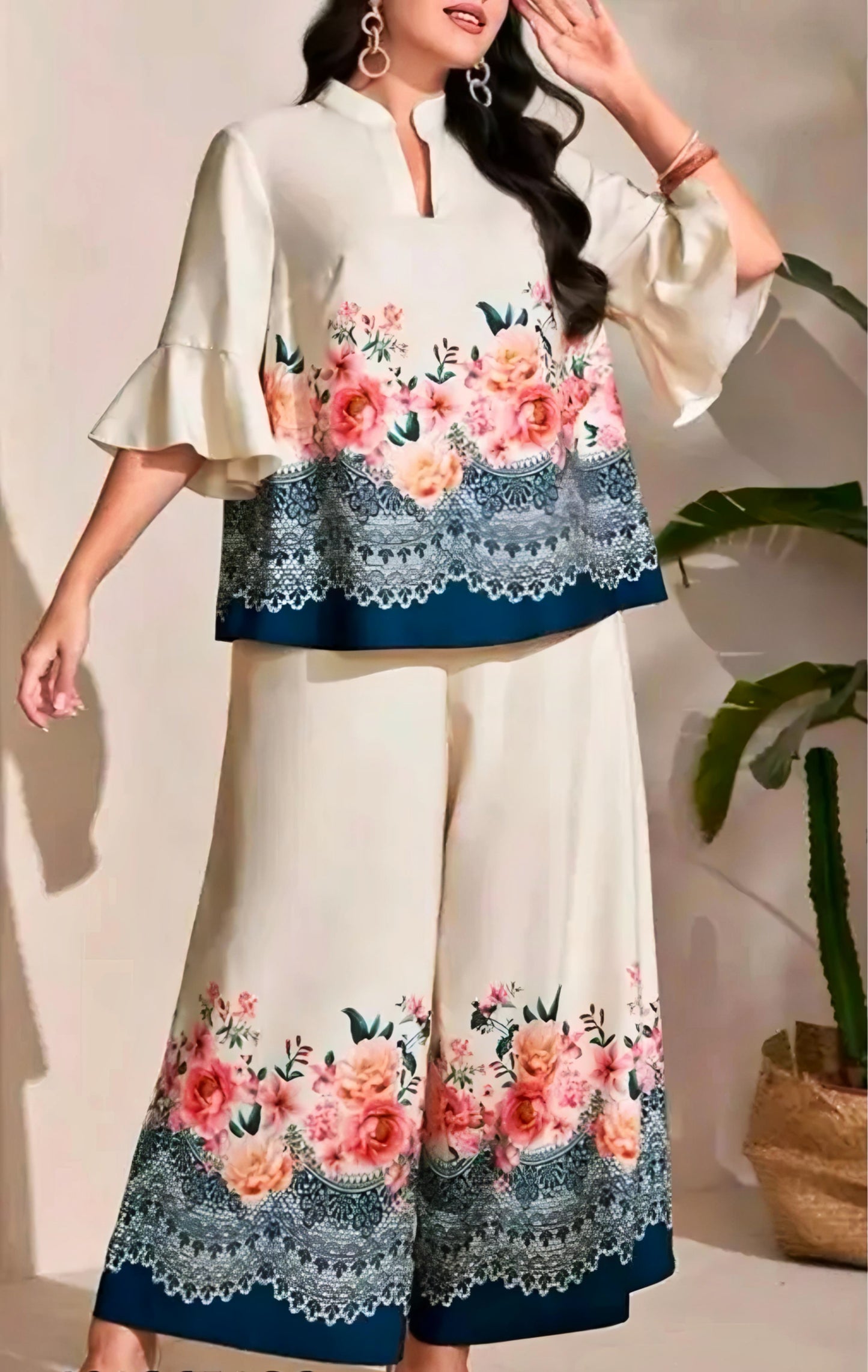 Elegant Floral Lace Print Co-Ord Set – Premium Crepe Fabric | Stylish & Comfortable