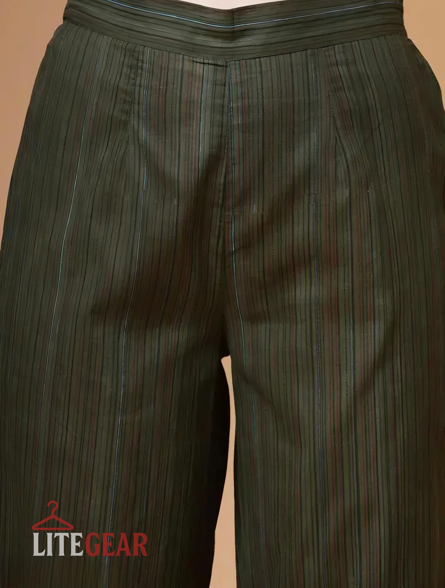 Women’s Green Pleated Top & Striped Pants Set – LiteGear | Stylish 2‑Piece Co‑Ord