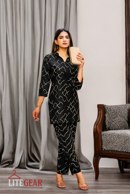 Elegant Black Printed Co-Ord Set for Women – Stylish & Comfortable | LiteGear